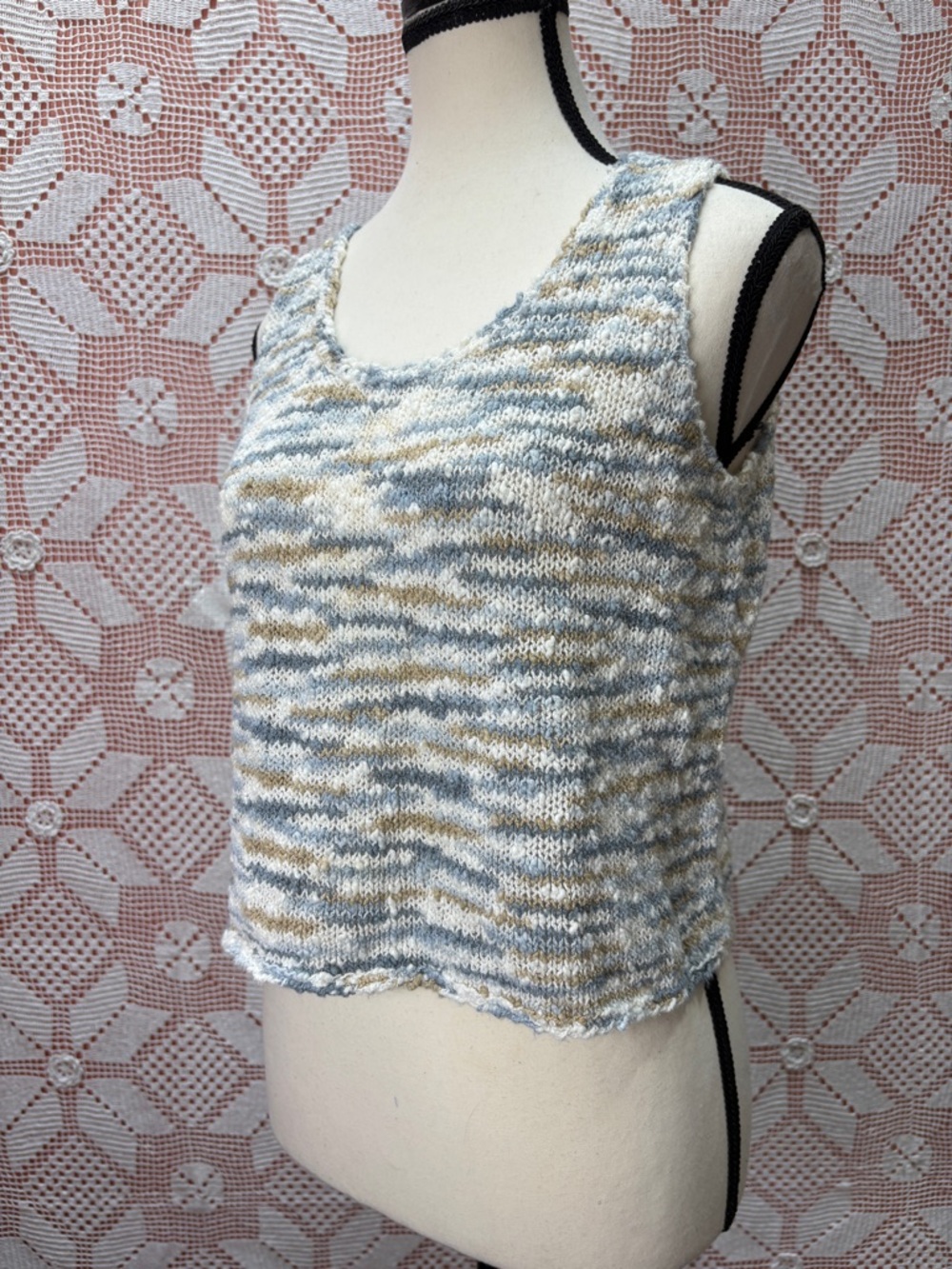 Hand Knit Textured Crop Sweater Tank sz Lg